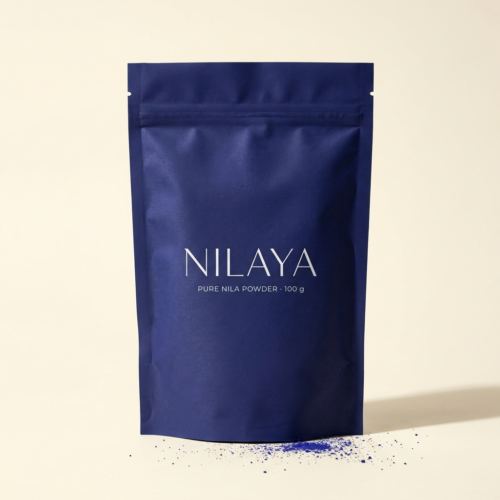 NILAYA Pure Nila Powder — ultra luxury matte indigo doypack, 100 g