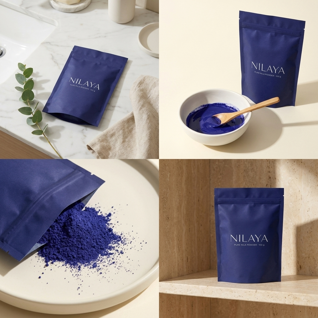 NILAYA pouch on travertine shelf in morning light